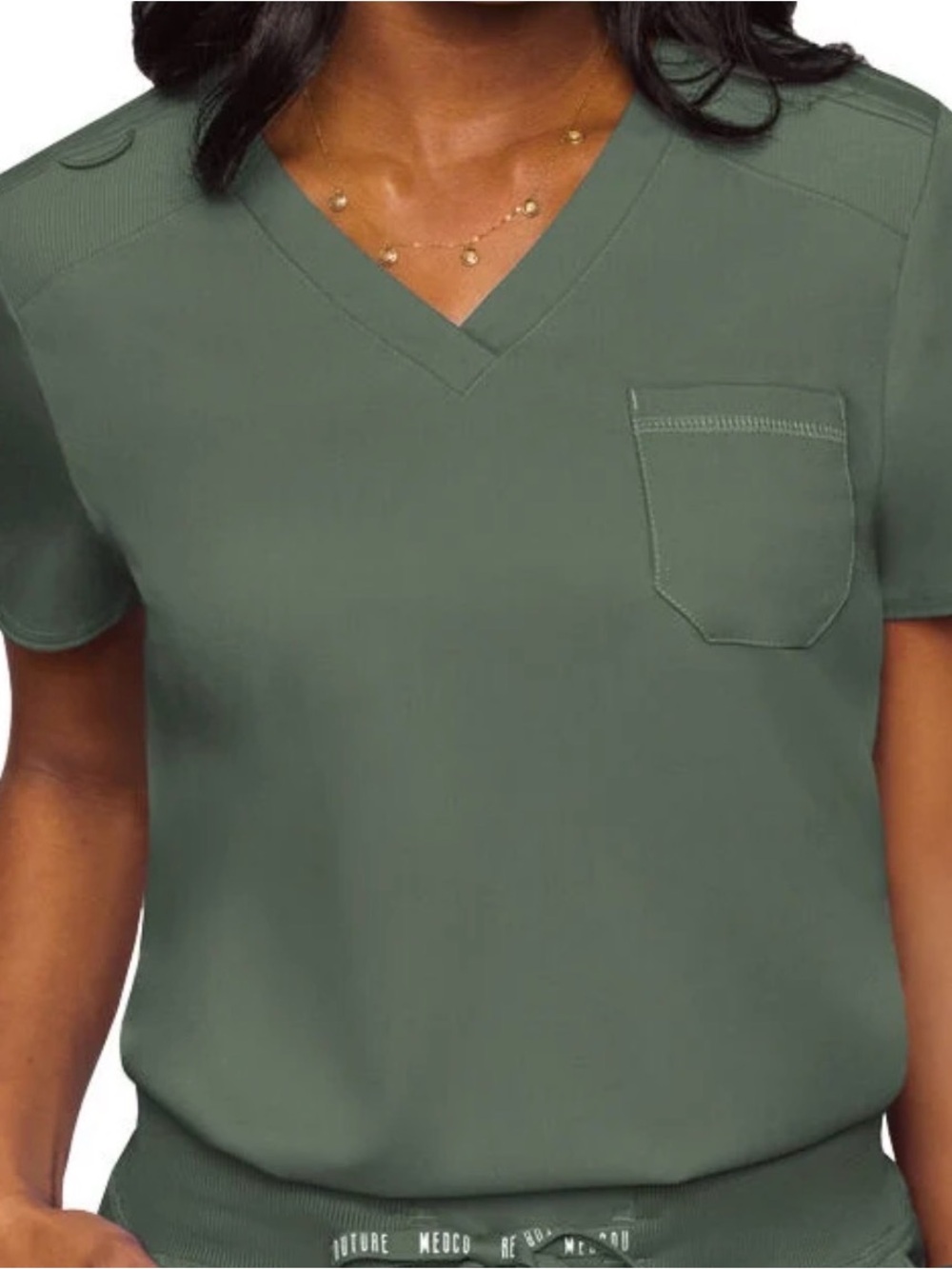 Med Couture Olive Green V-Neck Scrub Top AND Med Couture Touch Pant in LG Petite
